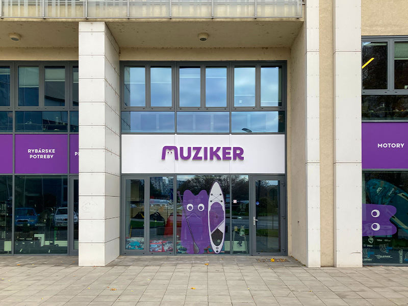 Exterior of Muziker BOATS & MOTO shop in Bratislava.