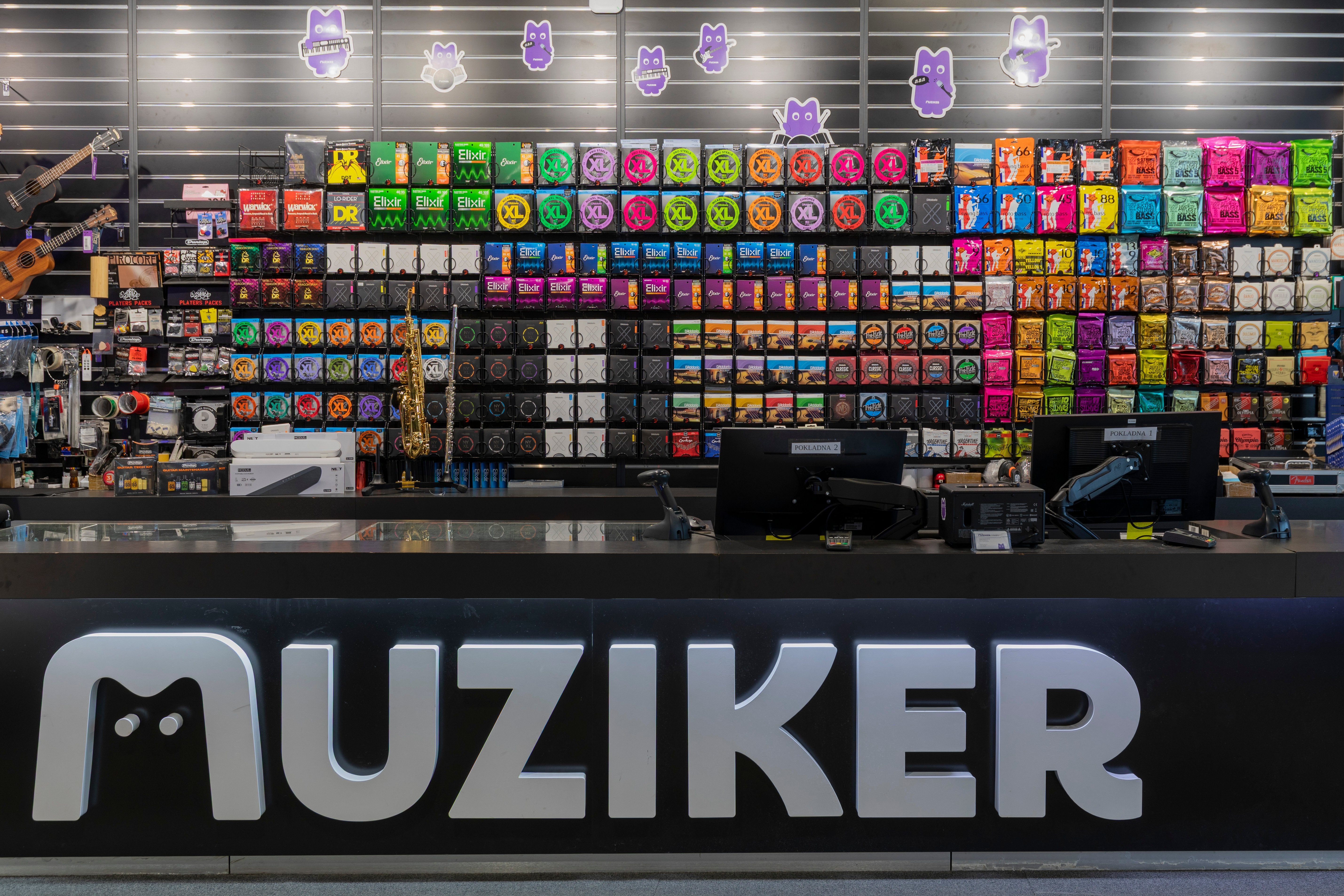 Musical instruments and accessories in music shop Muziker Prague – Smíchov