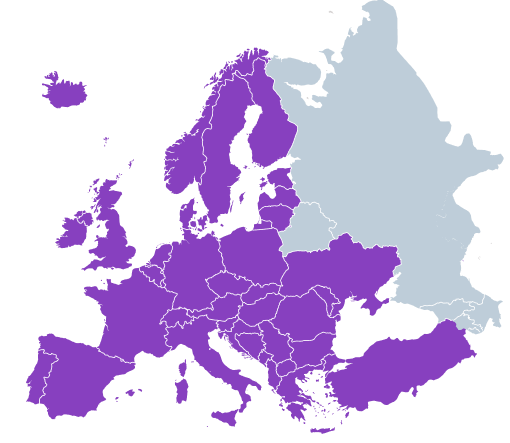 Karte der europäischen Länder, in denen Muziker tätig ist