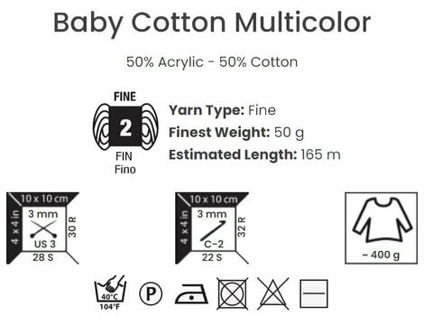 Fil à tricoter Yarn Art Baby Cotton Multicolor 5202 Grey White - 5