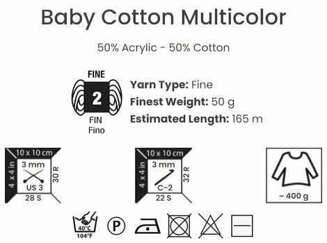 Kötőfonal Yarn Art Baby Cotton Multicolor 5206 Neon Green Kötőfonal - 5