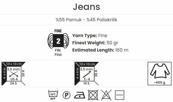 Kötőfonal Yarn Art Jeans Kötőfonal 03 Off White - 6