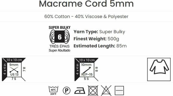 Zsinór Yarn Art Macrame Cord 5 mm 5 mm 763 Zsinór - 5