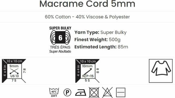 Konac Yarn Art Macrame Cord 5 mm 5 mm 801 - 5