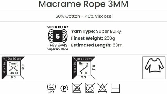 Naru Yarn Art Macrame Rope 3 mm 3 mm 758 Anthracite - 5