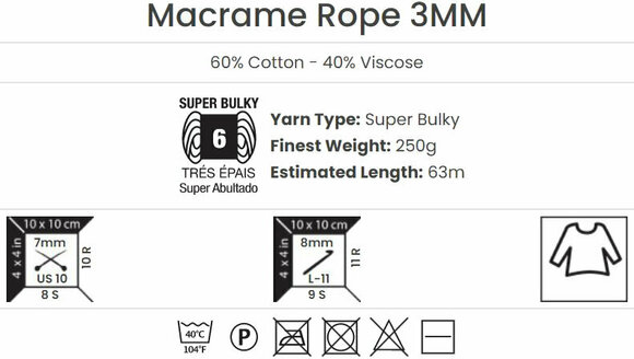 Cord Yarn Art Macrame Rope 3 mm 3 mm 63 m 768 Milky Brown Cord - 5