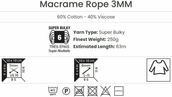 Sladd Yarn Art Macrame Rope 3 mm 3 mm 786 Dark Blue - 5