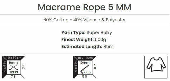 Cable Yarn Art Macrame Rope 5 mm 5 mm 770 Light Orange Cable - 5
