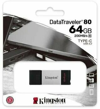 USB Flash Drive Kingston 64GB USB-C 3.2 Gen 1 DataTraveler 80 DT80/64GB - 3