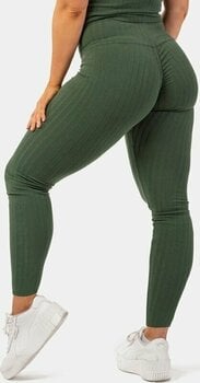 Fitness Trousers Nebbia Organic Cotton Ribbed High-Waist Leggings Dark Green M Fitness Trousers - 2