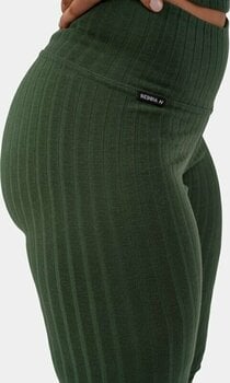 Fitness Trousers Nebbia Organic Cotton Ribbed High-Waist Leggings Dark Green M Fitness Trousers - 3