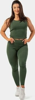 Fitness Trousers Nebbia Organic Cotton Ribbed High-Waist Leggings Dark Green M Fitness Trousers - 4
