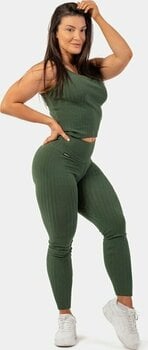 Fitness Trousers Nebbia Organic Cotton Ribbed High-Waist Leggings Dark Green M Fitness Trousers - 5