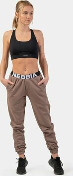 Fitness Trousers Nebbia Iconic Mid-Waist Sweatpants Brown L Fitness Trousers - 5