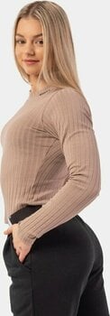 Fitness T-Shirt Nebbia Organic Cotton Ribbed Long Sleeve Top Brown XS Fitness T-Shirt - 2