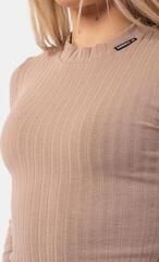 Fitness T-Shirt Nebbia Organic Cotton Ribbed Long Sleeve Top Brown XS Fitness T-Shirt - 2