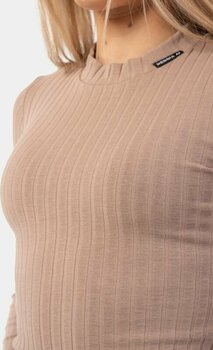Fitness T-Shirt Nebbia Organic Cotton Ribbed Long Sleeve Top Brown XS Fitness T-Shirt - 3