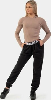Fitness T-Shirt Nebbia Organic Cotton Ribbed Long Sleeve Top Brown XS Fitness T-Shirt - 5
