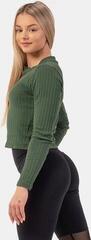 Фитнес тениска Nebbia Organic Cotton Ribbed Long Sleeve Top Dark Green XS Фитнес тениска - 1