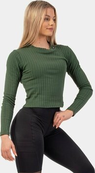 Fitness póló Nebbia Organic Cotton Ribbed Long Sleeve Top Dark Green S Fitness póló - 3