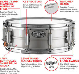 Snare Drum Pearl Sensitone STH1465AL 14" Aluminium Snare Drum - 2