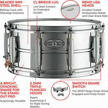 Snare Drum 14" Pearl Sensitone STH1465S 14" Chrome - 7