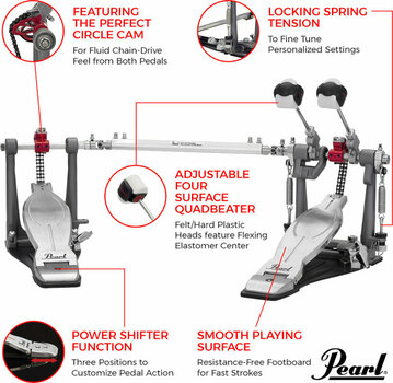 Double Pedal Pearl P-1032R Eliminator Solo Red Double Pedal - 11