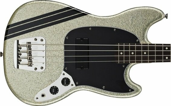 4-string Bassguitar Fender Squier Mikey Way Mustang Bass Large Flake Silver Sparkle - 3
