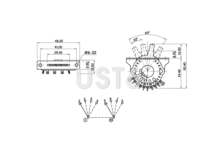 Schalter für Tonabnehmer Partsland UST6 Schwarz - 2