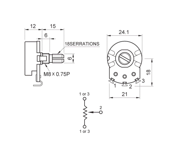Potentiometer Partsland VL2415H-A250K - 3