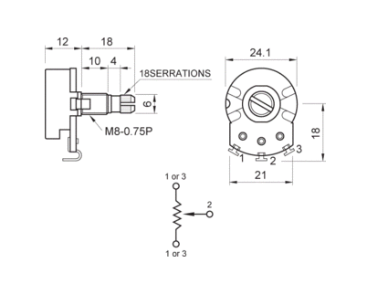 Potentiometer Partsland VL2418H-A500K Potentiometer - 1