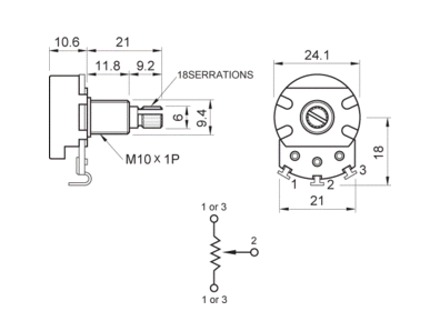 Potentiometer Partsland CSPN2401-18SA500K Potentiometer - 1