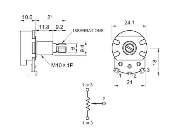 Potenciometer Partsland CSPN2401-18SA500K - 2