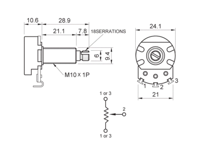 Potentiometer Partsland CSPN2401-28SA500K Potentiometer - 1