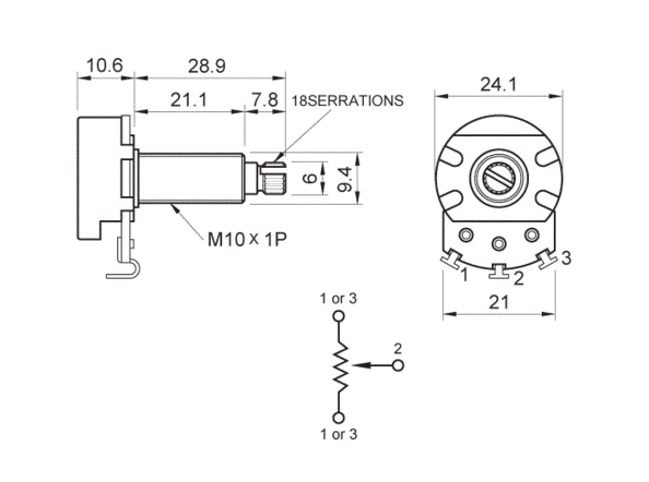 Potenciometer Partsland CSPN2401-28SB500K - 2