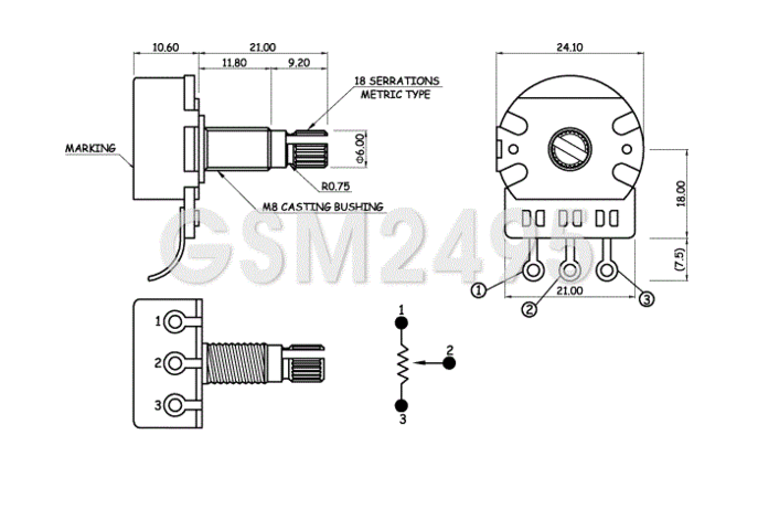 Potentiometer Partsland GSM2495-B500K-M - 2