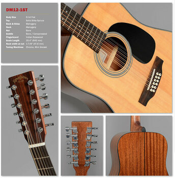 12-snarige akoestische gitaar Sigma Guitars DM12-1ST - 2