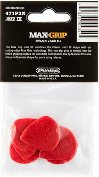 Pengető Dunlop 471P3N Nylon Max Grip Jazz III Player Pack Red Pengető - 2