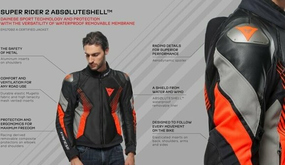 Blouson textile Dainese Super Rider 2 Absoluteshell™ Jacket Black/Dark Full Gray/Fluo Red 46 Blouson textile - 24
