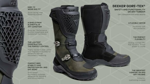 Schoenen Dainese Seeker Gore-Tex® Boots Black/Army Green 45 Schoenen - 19