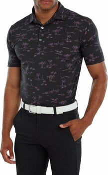Polo Shirt Footjoy Tropic Golf Print Mens Polo Shirt Black/Orchid 2XL - 3