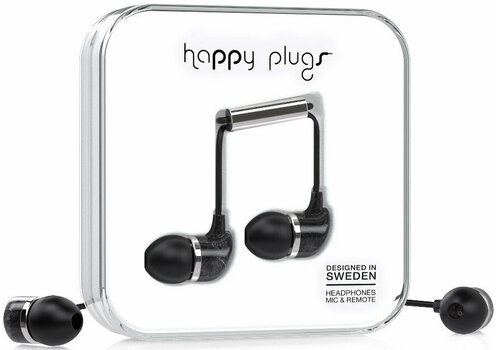 En la oreja los auriculares Happy Plugs In-Ear Black Saint Laurent Marble - 2