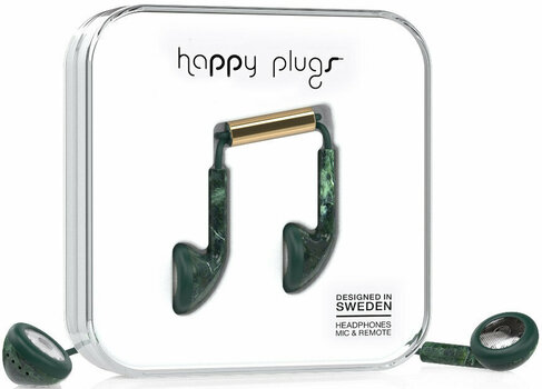 En la oreja los auriculares Happy Plugs Earbud Jade Green Marble - 2