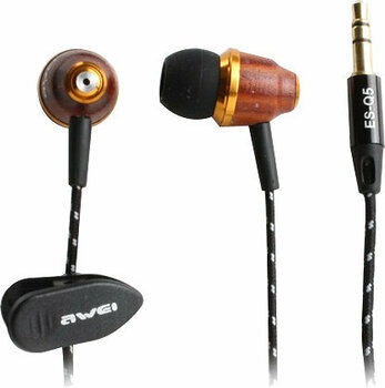 En la oreja los auriculares AWEI ES-Q5 Wood Headphone Red - 3