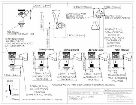 Tuner za gitare Hipshot 6K1GL0B Crna - 3