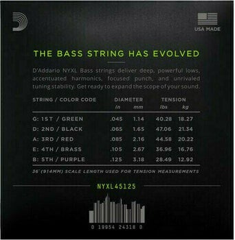 Saiten für 5-saitigen E-Bass, Saiten für 5-Saiter E-Bass D'Addario NYXL45125 - 3