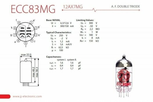 Lampes pour amplificateurs JJ Electronic ECC83 MG/12AX7 Gold Pin - 2