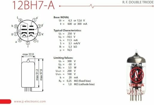 Lampes pour amplificateurs JJ Electronic 12BH7-A Gold Pin - 2