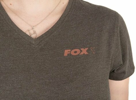 T-Shirt Fox T-Shirt Womens V-Neck T-Shirt Dusty Olive Marl/Mauve Fox L - 6