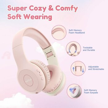 On-ear draadloze koptelefoon EarFun K2P kid headphones pink Pink - 6